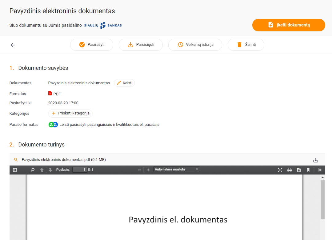 Dokumento peržiūra Dokobit