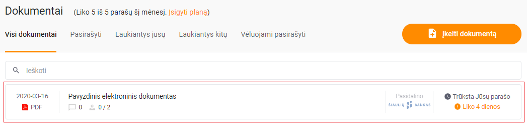 Dokumentų sąrašas Dokobit