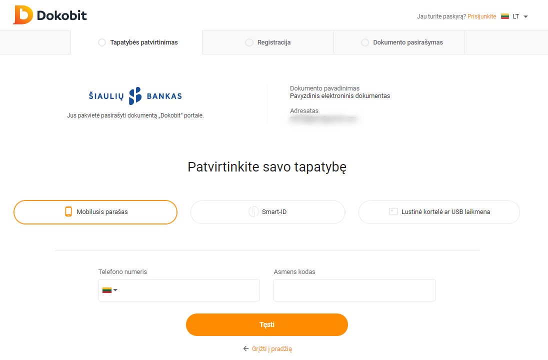 Tapatybės patvirtinimas Dokobit
