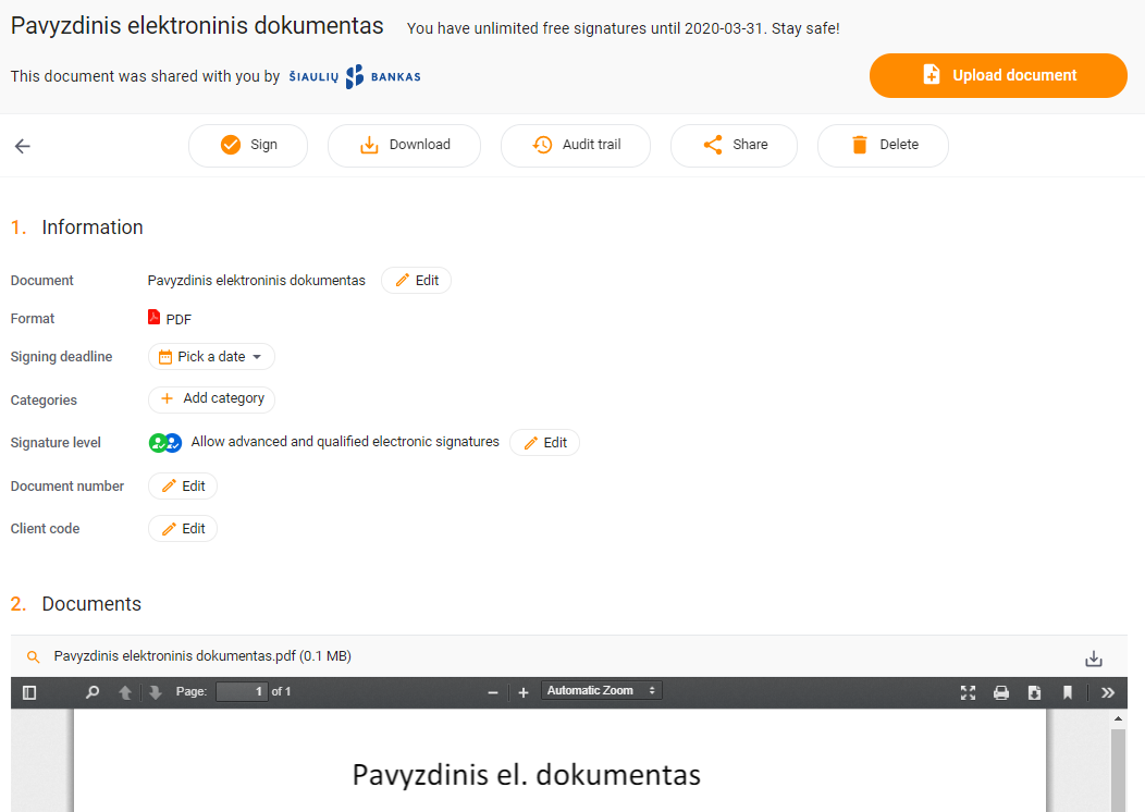 Document preview in the Dokobit
