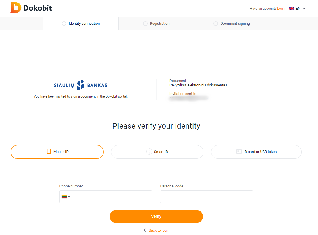 Identity verification via Dokobit
