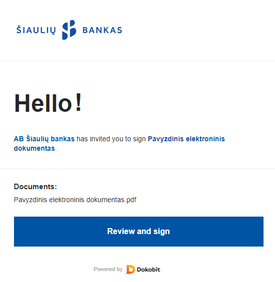 Invitation to sign a document via Dokobit