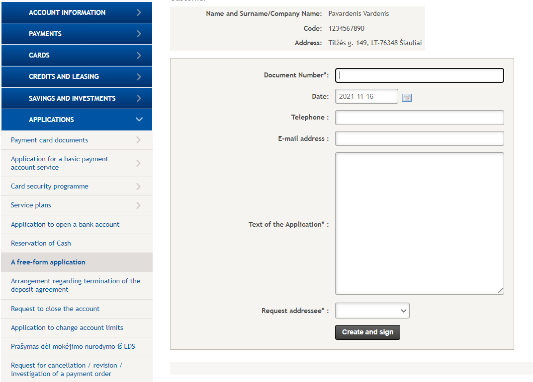 Application form