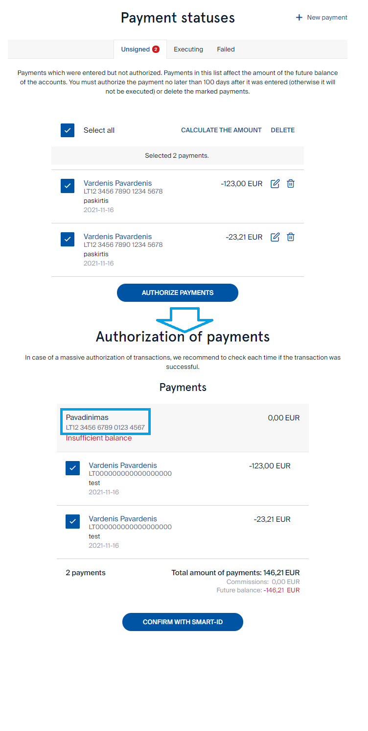 Payment statuses