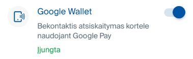 Google Wallet nustatymai