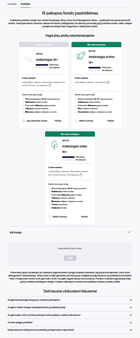 Trečios pakopos fondo pasirinkimas