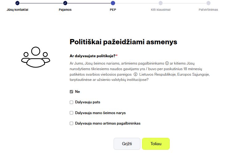 Pateikti informaciją dėl politinio pažeidžiamumo
