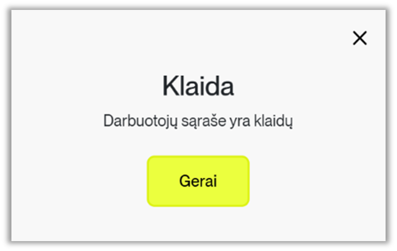 Darbuotojų sąrašo klaida
