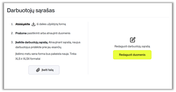 Darbuotojų sąrašo įkėlimo instrukcija