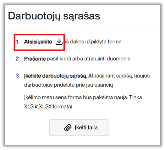 Darbuotojų sąrašo įkėlimo instrukcija