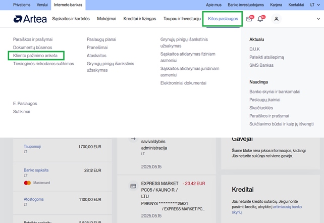 Kur rasti kliento pažinimo anketą