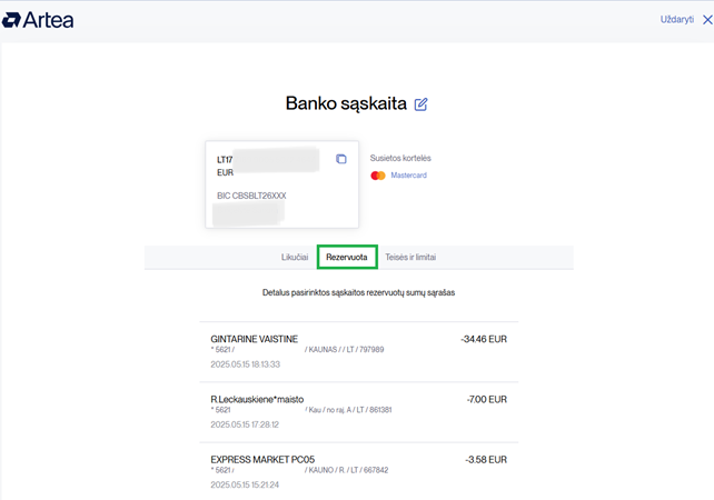 Rezervacijos pasirinkimas