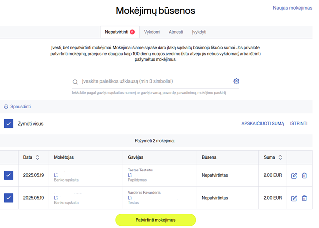 Mokėjimų būsenos