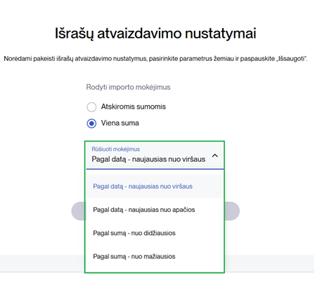 Išrašų atvaizdavimo nustatymai