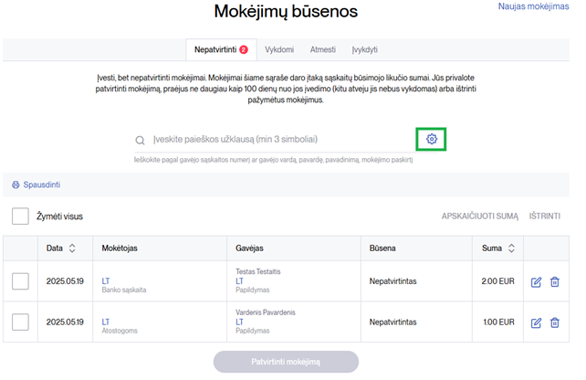 Mokėjimų būsenos