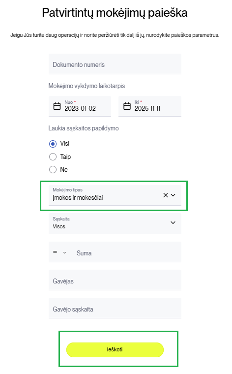 Mokėjimų paieška