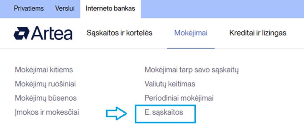 Arrow pointing in the menu to “E-invoices”