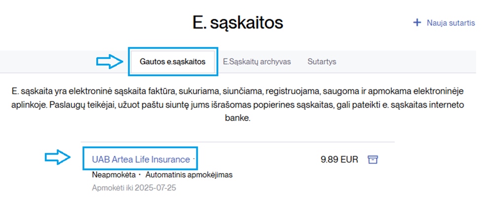 Instruction: click on received e-invoices