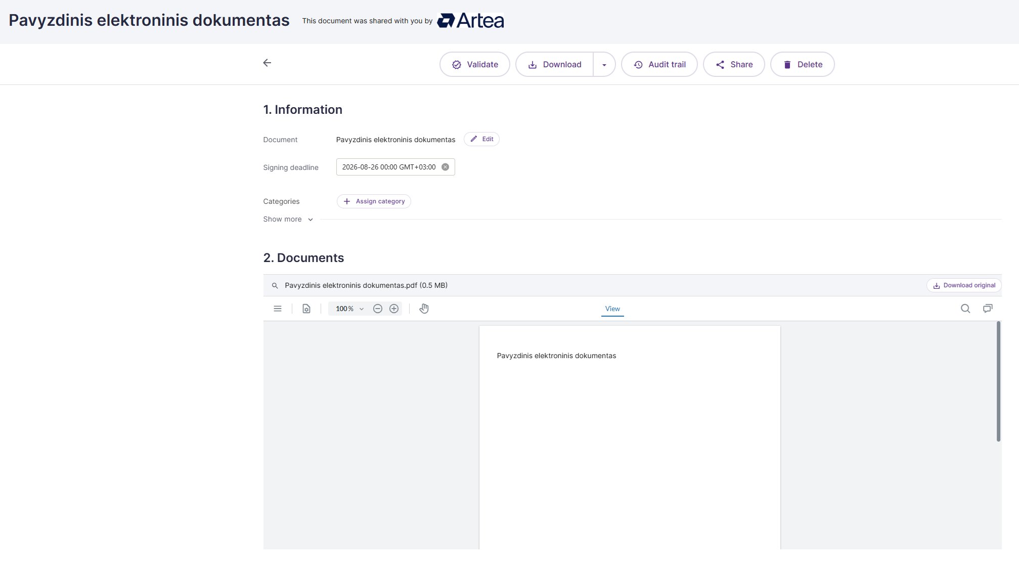Document preview in the Dokobit
