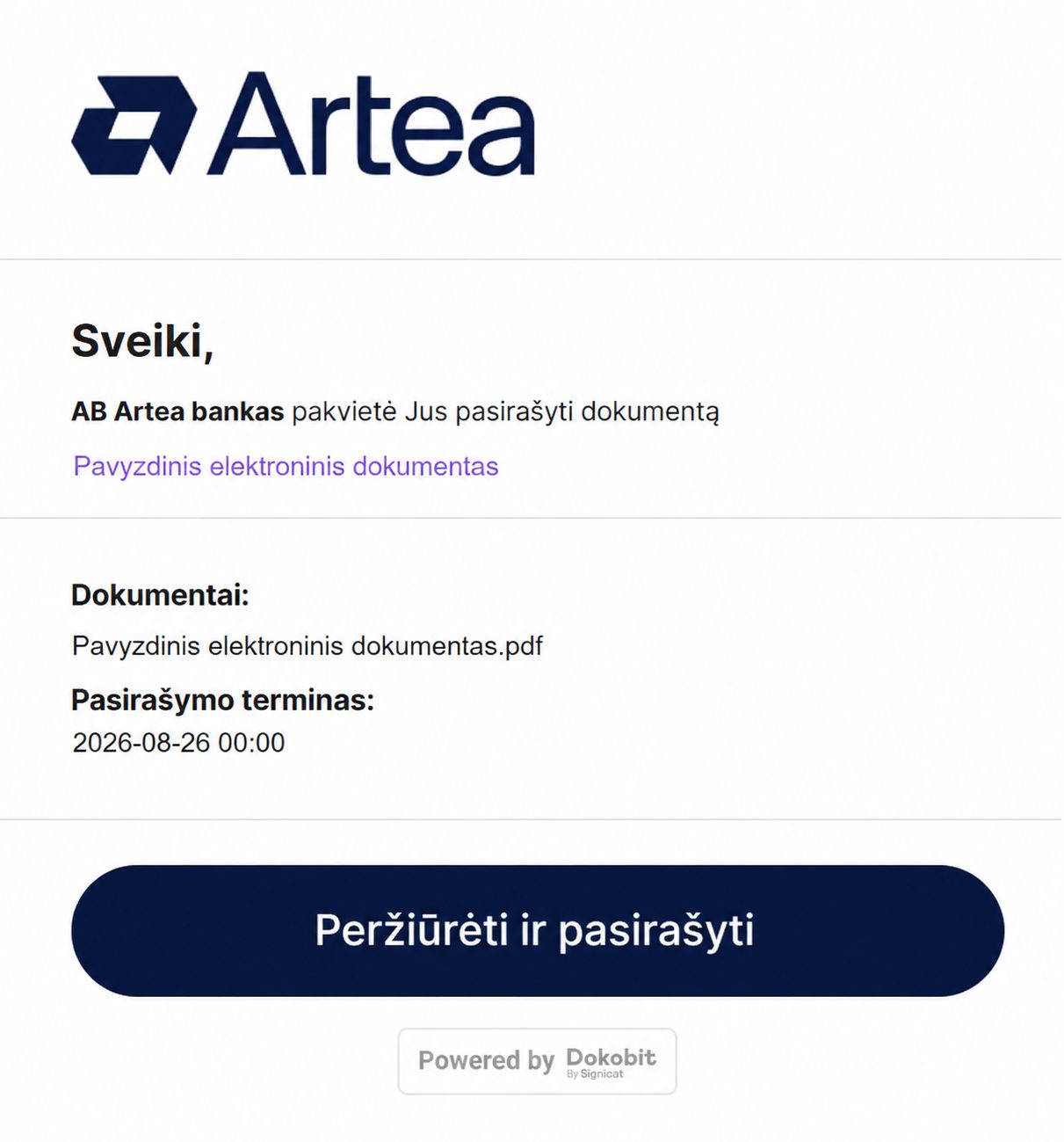 Kvietimas pasirašyti Dokobit